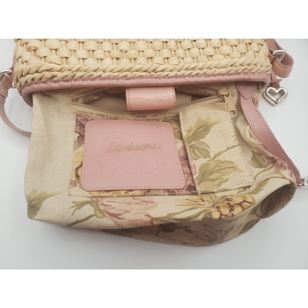Brighton Purse Straw Handbag Pink Leather Trim  Floral Woven Basket Read - Picture 8 of 15